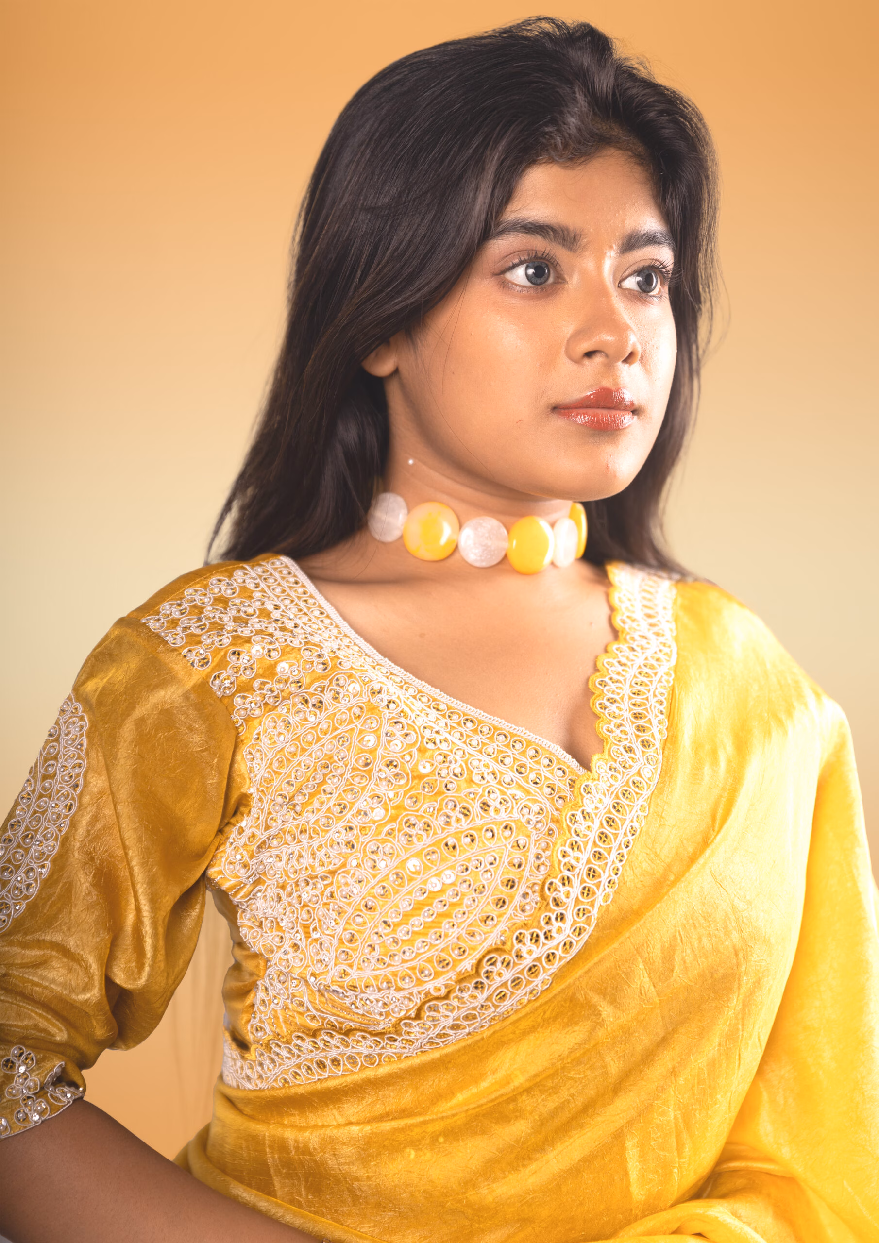 Yellow Sheen Saree with Stitched Embroidered Blouse - Image 7