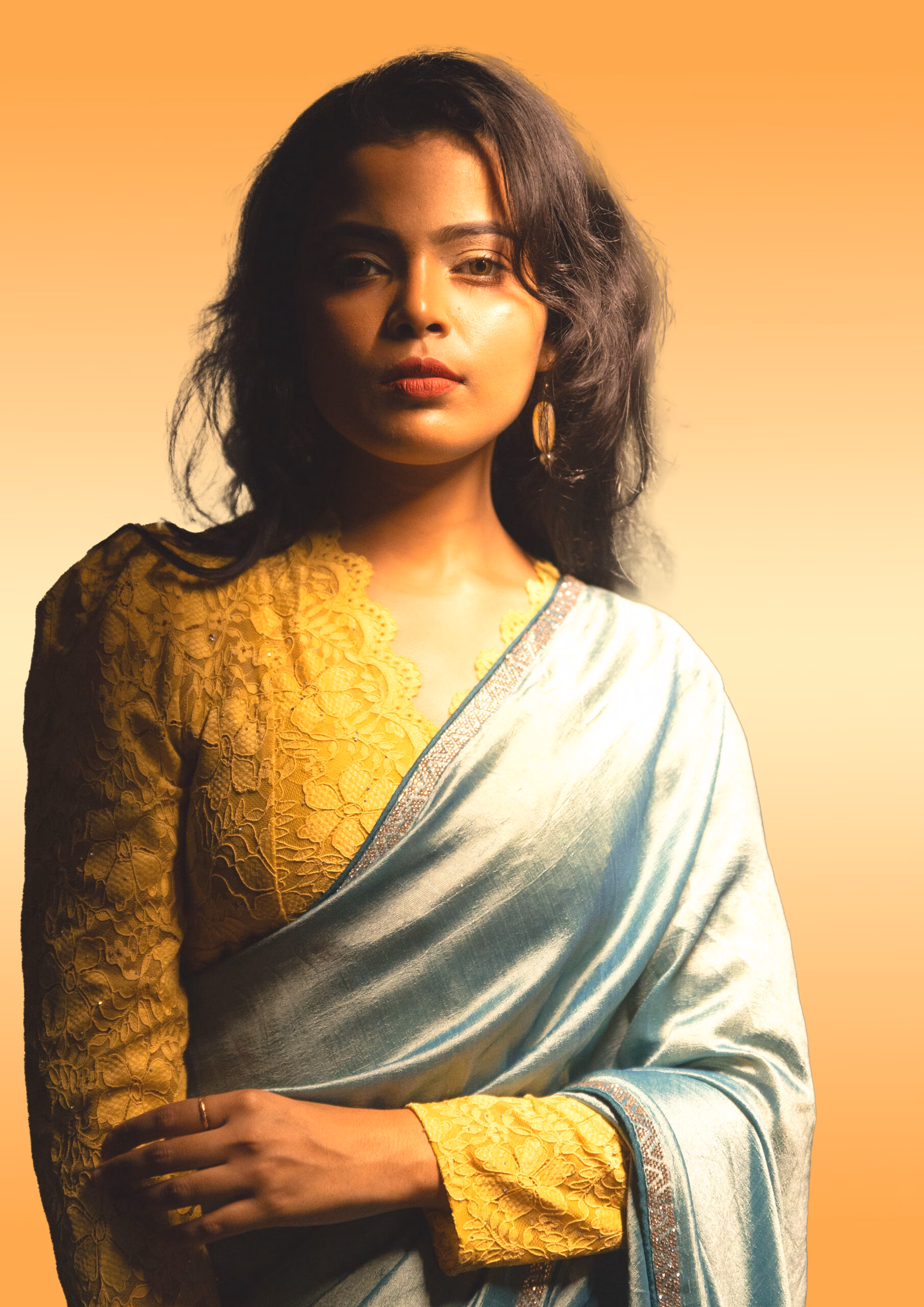 Teal Blue Sheen Saree with Unstitched Embroidered Blouse Piece - Image 7