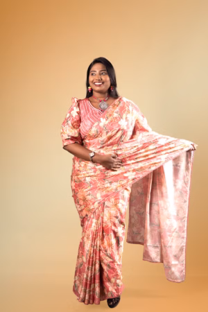 Floral Bliss Pink Peach Chiffon Saree with Embellished Blouse