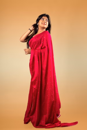 Radiant Red Zari Work Silk Saree with unstitched Blouse Piece
