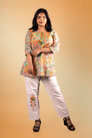 Printed Tunic with Embellished Ankle Pants Set