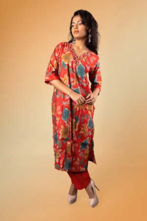 Vermilion Bloom Kurta with Chic Pocket Palazzo Set
