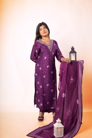 Plum Polka Kurta Set with Dupatta- 5 Petal Exclusive Collection