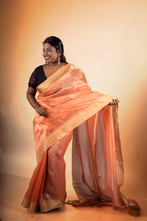 Elegant Peach Zari Motif Silk Saree