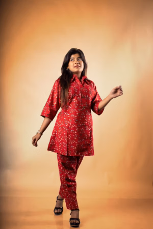 Elegant Red Floral Co-ord Set with Modern Flair - 5 Petal Collection