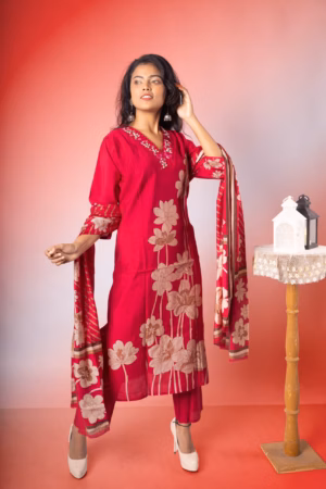 Ruby Blossom Kurta Set with Dupatta-5 Petal Premium Collection