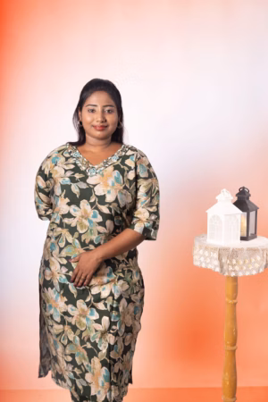 Floral Olive Kurta with Pockets Pant Set -5 Petal