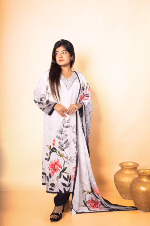 Elegant Ivory Peony Kurta Set with Dupatta-5 Petal Exclusive Collection